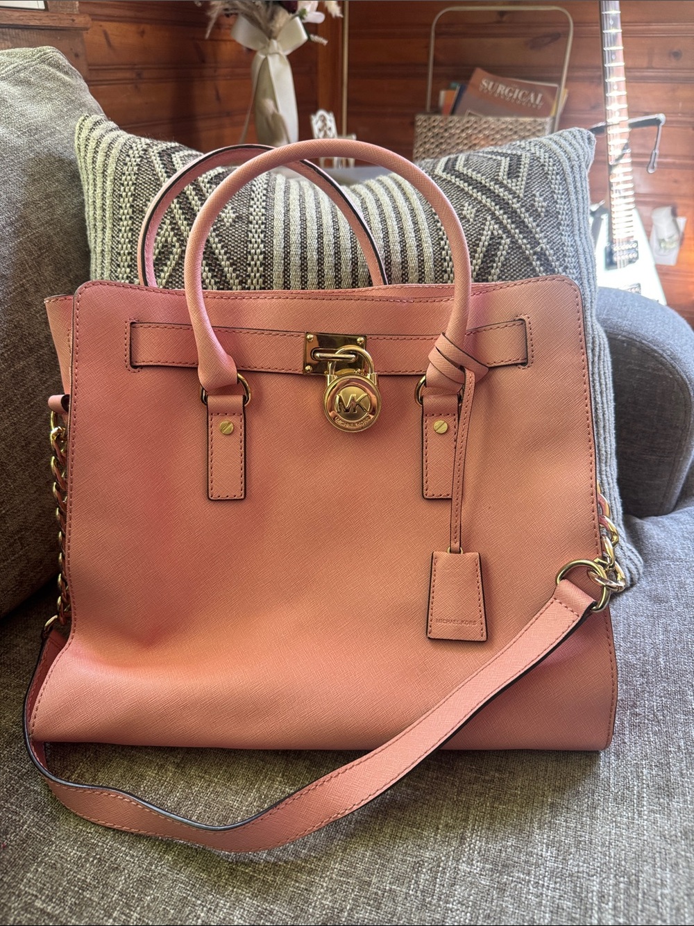 Michael Kors Rose Pink Leather Tote with Gold Hardware